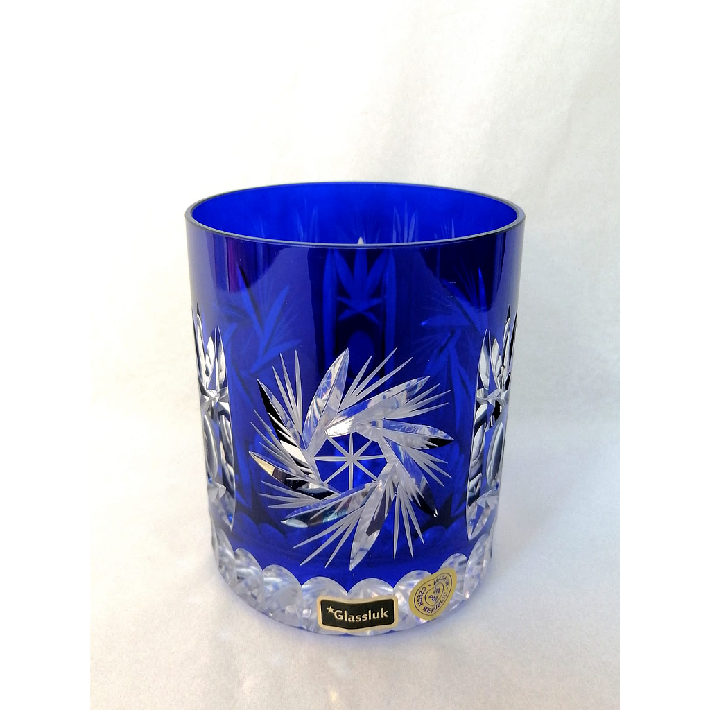 CRISTAL DE ROCA- PINWHEEL-AZUL OSCURO-320 ml-VASO WHISKY-BOHEMIA CRISTAL