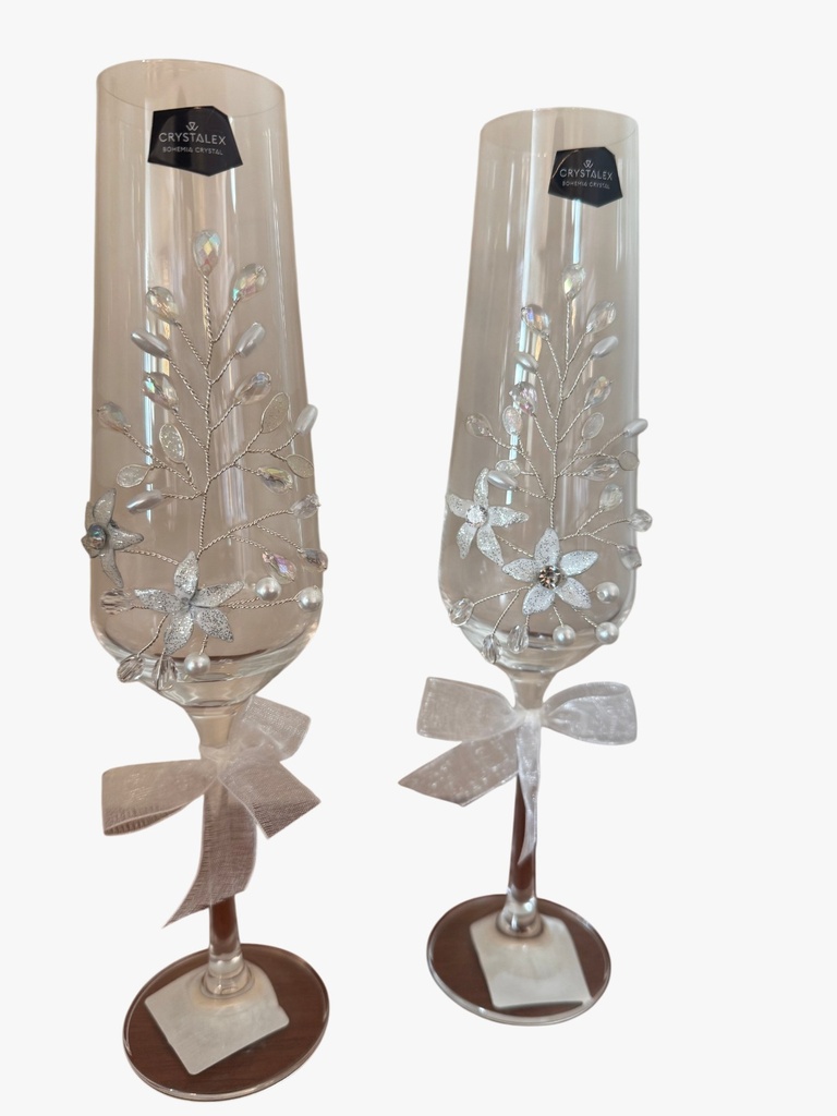 SANDRA -0-220 ml-2 CHAMPAGNE FLAUTA NOVIOS BOHEMIA CRISTAL