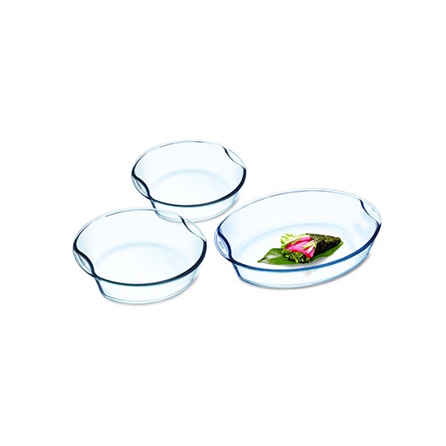 SIMAX-0-1,0/1,5/2,0 l-SET 3 CASEROLAS REDONDAS-BOHEMIA CRISTAL
