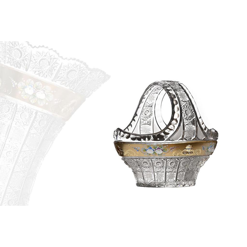 CRISTAL DE ROCA-DORADO-25.5 cm-CANASTA-BOHEMIA
