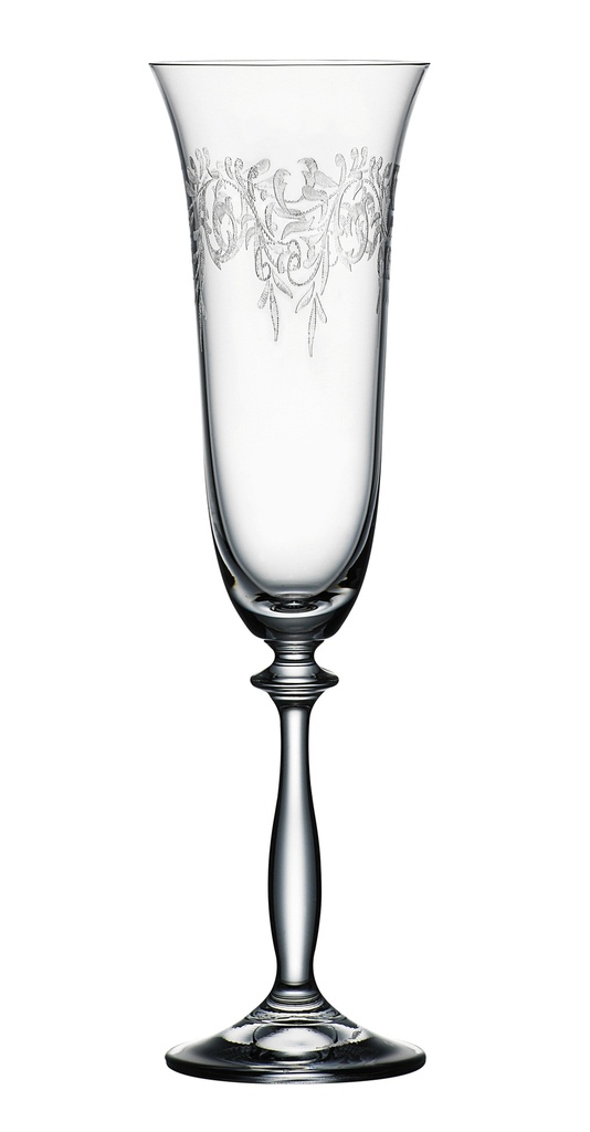ROMANCE-PANTOGRAFIADO-190 ml-6 CHAMPAGNE FLAUTA-BOHEMIA CRISTAL