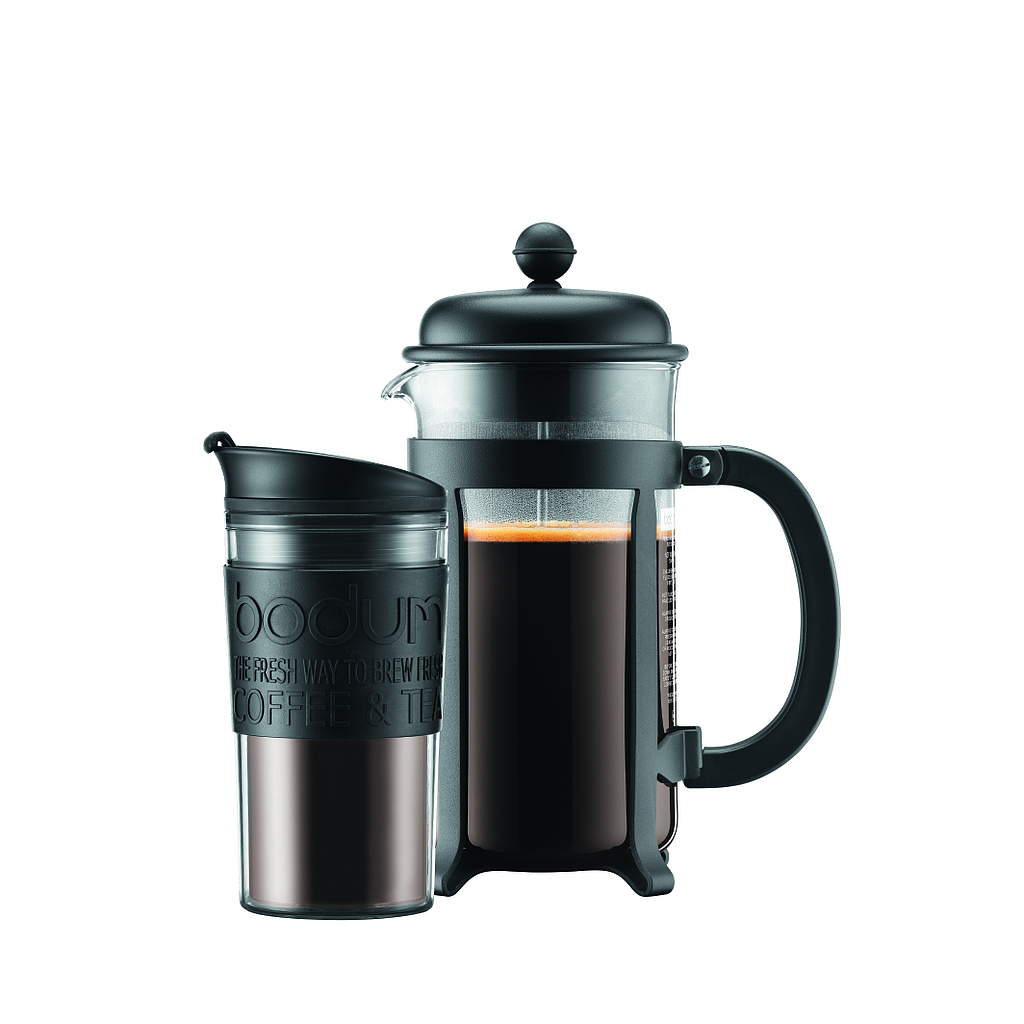 JAVA SET-NEGRO-1l-CAFETERA Y TRAVEL MUG-BODUM