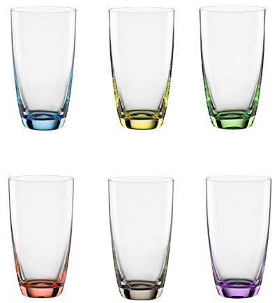 VIVA COLORI-AZUL-350 ml-6 VASOS LARGOS-BOHEMIA CRISTAL