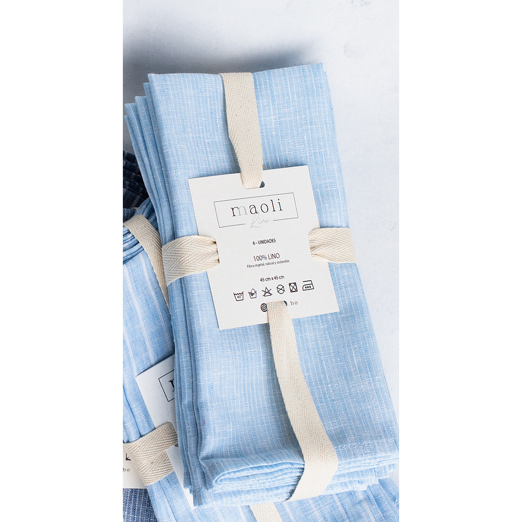 MAOLI-LINO-CELESTES RAYAS MICRO DELGADAS-0-SET DE 6 SERVILLETAS