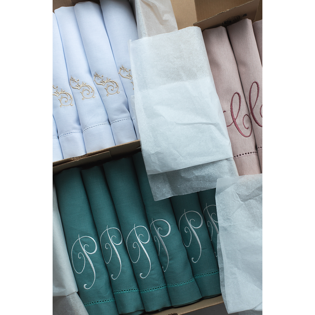 MAOLI-LINO HEMSTITCH-VERDE OLIVO-0-SET DE 6 SERVILLETAS