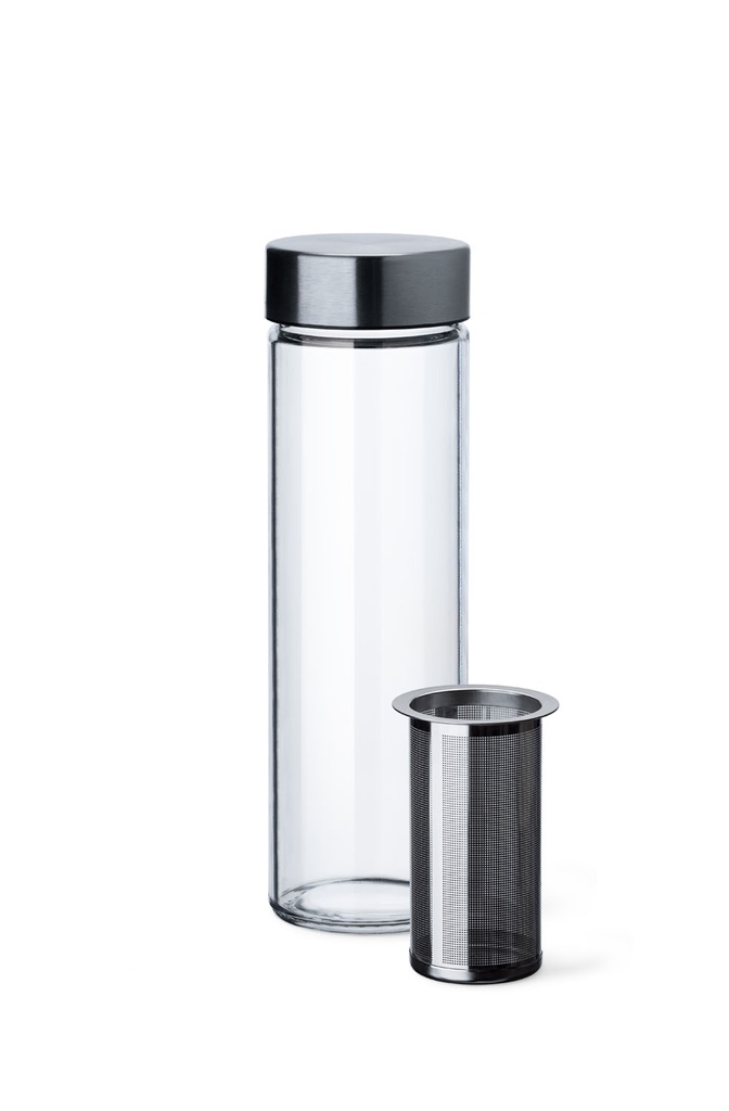 SIMAX-0-500 ml-BOTELLA CON TAPA COLADERA ACERO INOXIDABLE-BOHEMIA CRISTAL