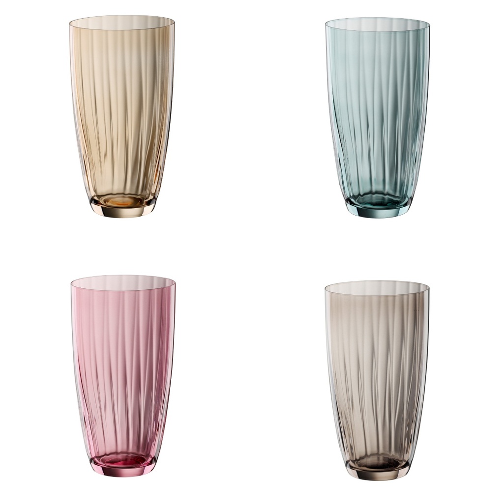 VIVA MILANO-0-350 ml-4 VASOS LARGOS-BOHEMIA CRISTAL