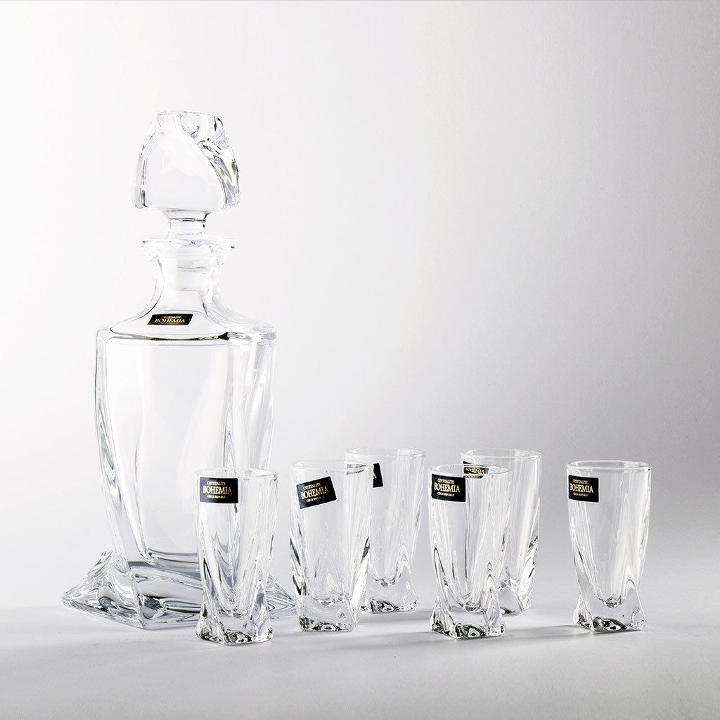 QUADRO-0-7 pza-SET 6 + 1 TEQUILA-C CRISTAL DE BOHEMIA